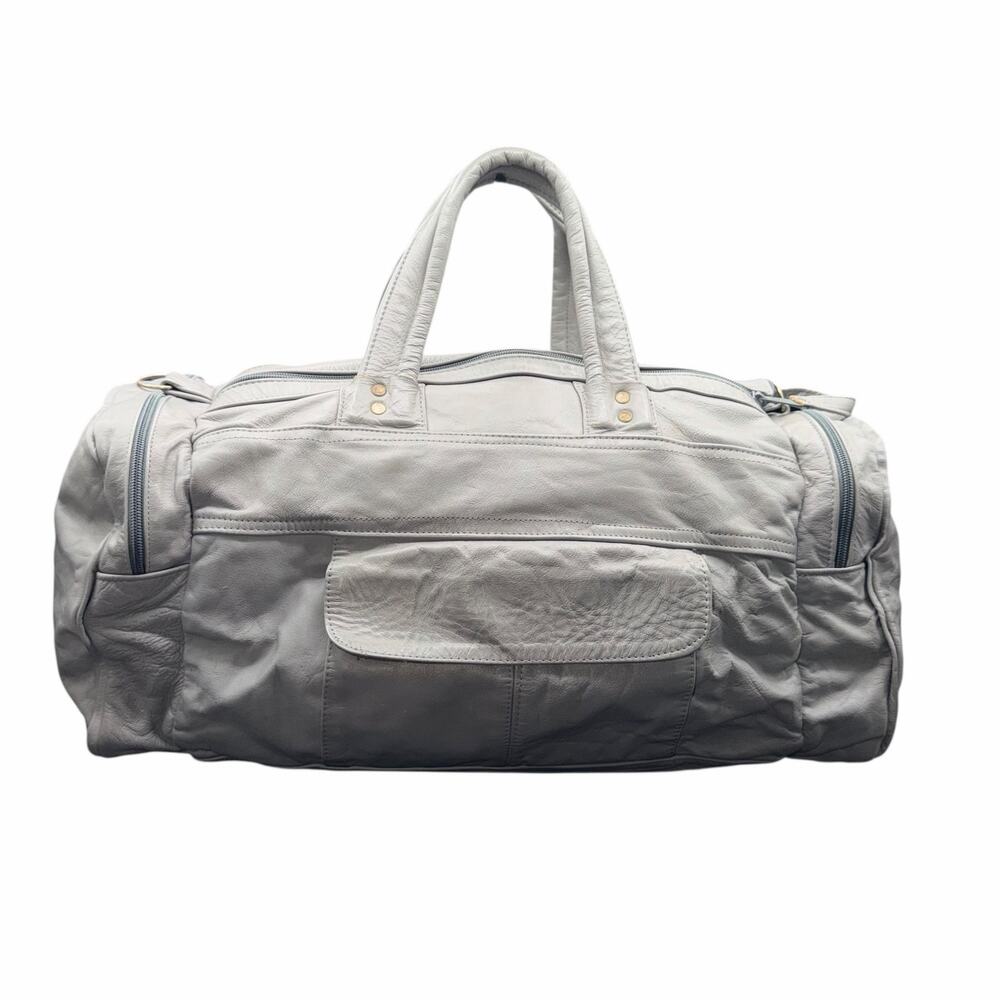 Gray Handmade Leather Duffle Bag 20” Weekender Gym Travel Tote